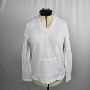 Trade Heritage Hooded Sweatshirt Women's L White Pullover Long Sleeve V-Neck NWT